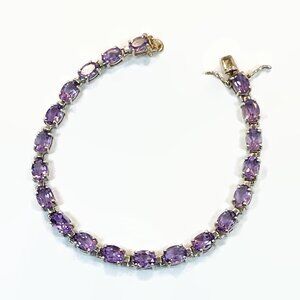 Amethyst Bracelet, Sterling Silver, Faceted Stone, Vintage, Tennis Bracelet